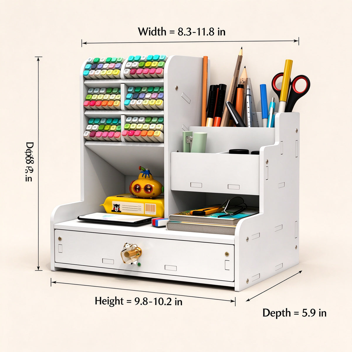 Desk Marker Organizer, 8.3 or 11.8 in Wide, Pull-Out Drawer