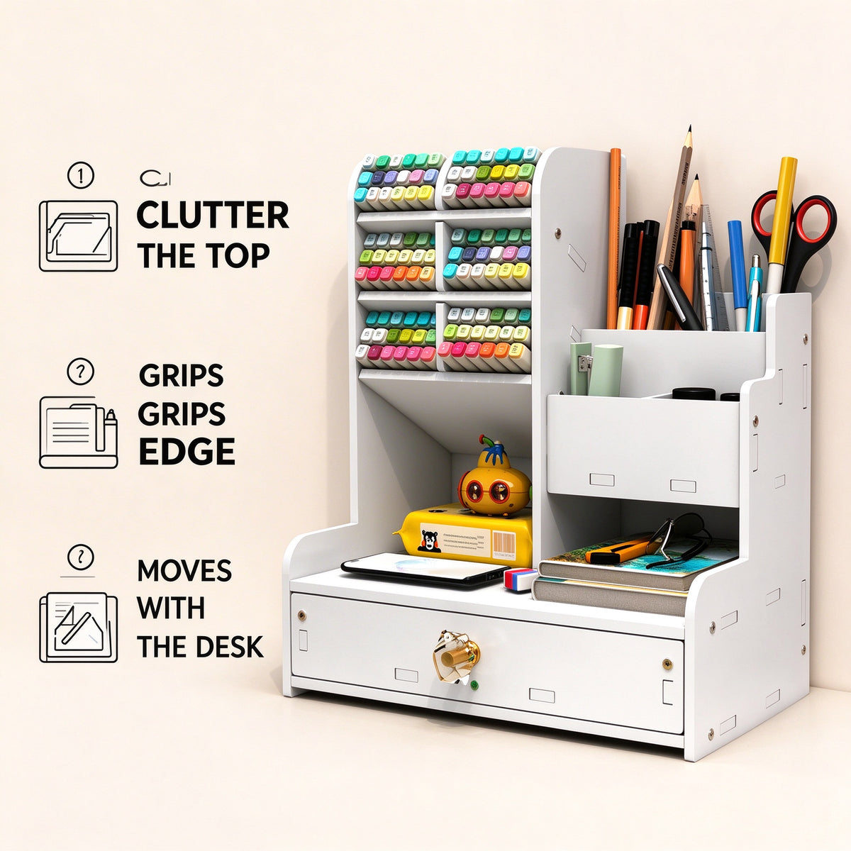 Desk Marker Organizer, 8.3 or 11.8 in Wide, Pull-Out Drawer