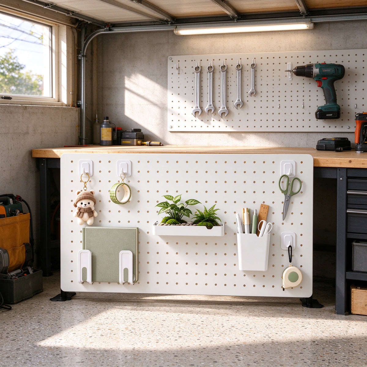 Adjustable Pegboard Desk Organizer, 15.7/23.6/31.5 in, Carbon Steel