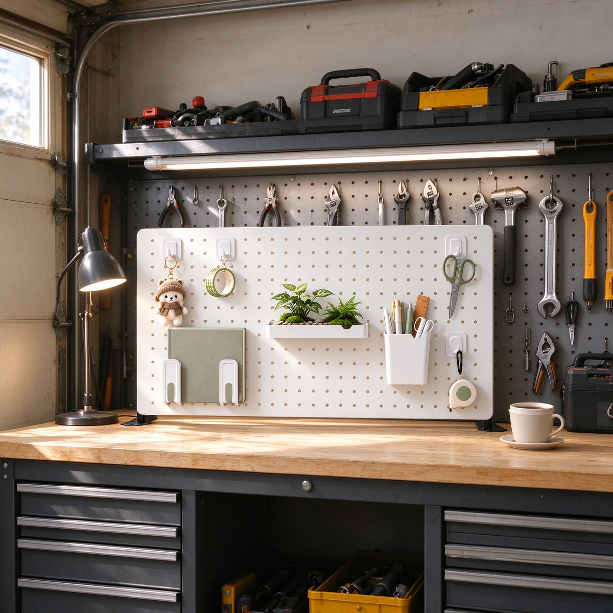 Adjustable Pegboard Desk Organizer, 15.7/23.6/31.5 in, Carbon Steel