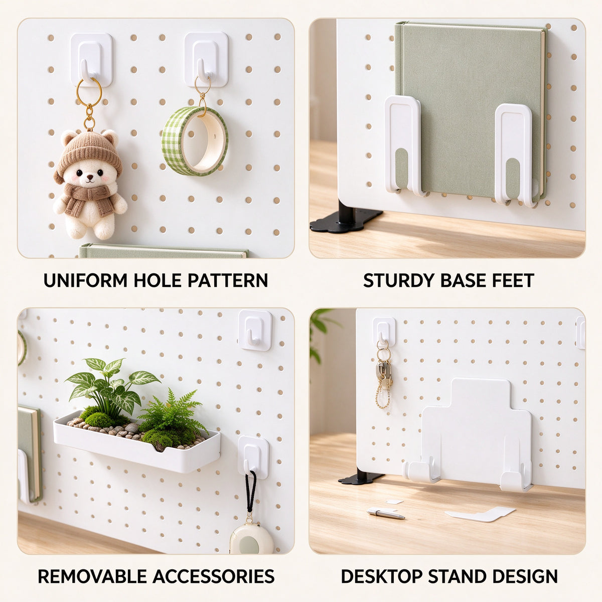 Adjustable Pegboard Desk Organizer, 15.7/23.6/31.5 in, Carbon Steel