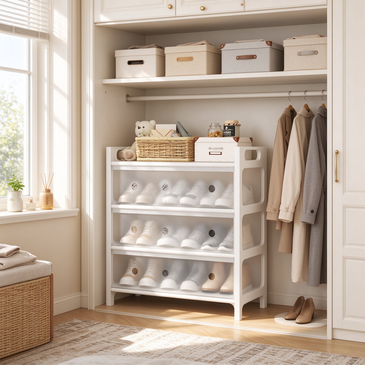 Dust-Proof Shoe Rack with Zip Cover, 4 or 5 Tier, 23.6 or 31.5 in
