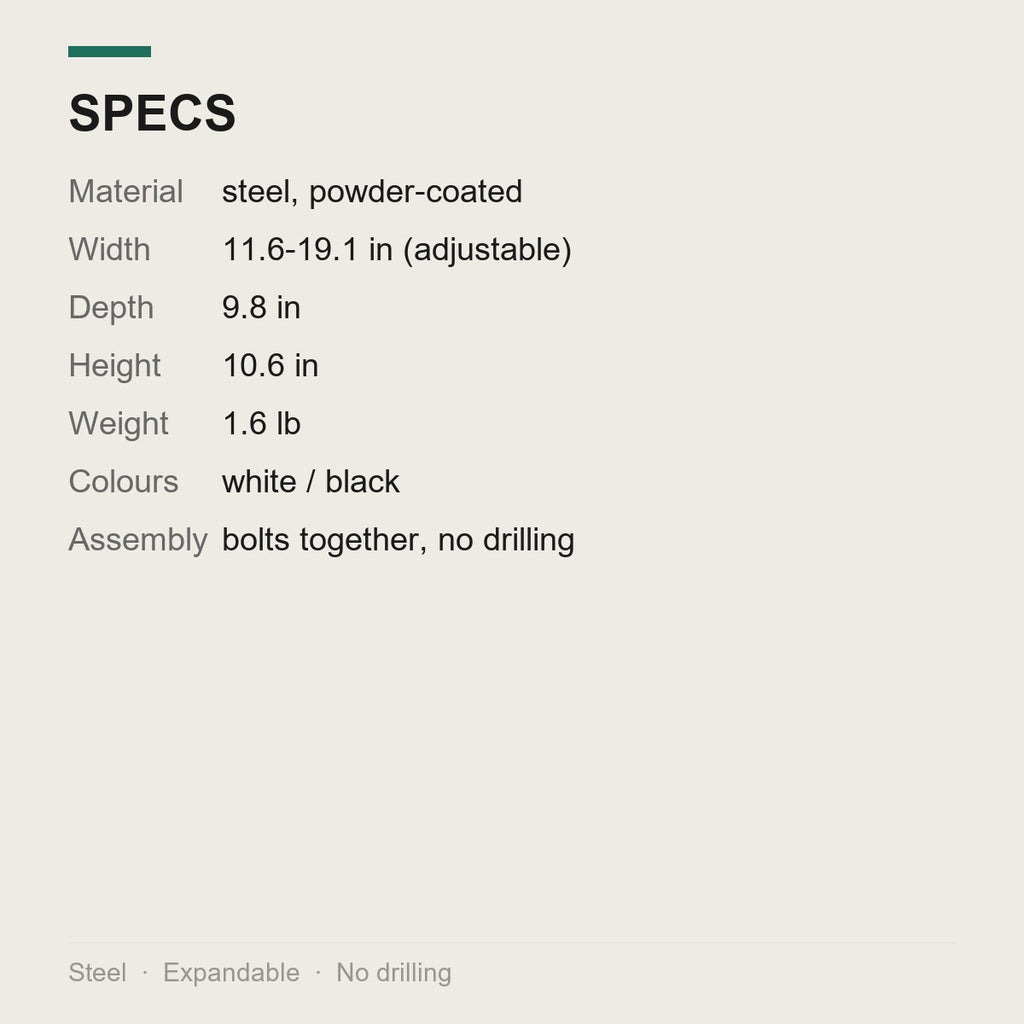 Powder-coated steel frame, 9.8 in deep and 10.6 in high