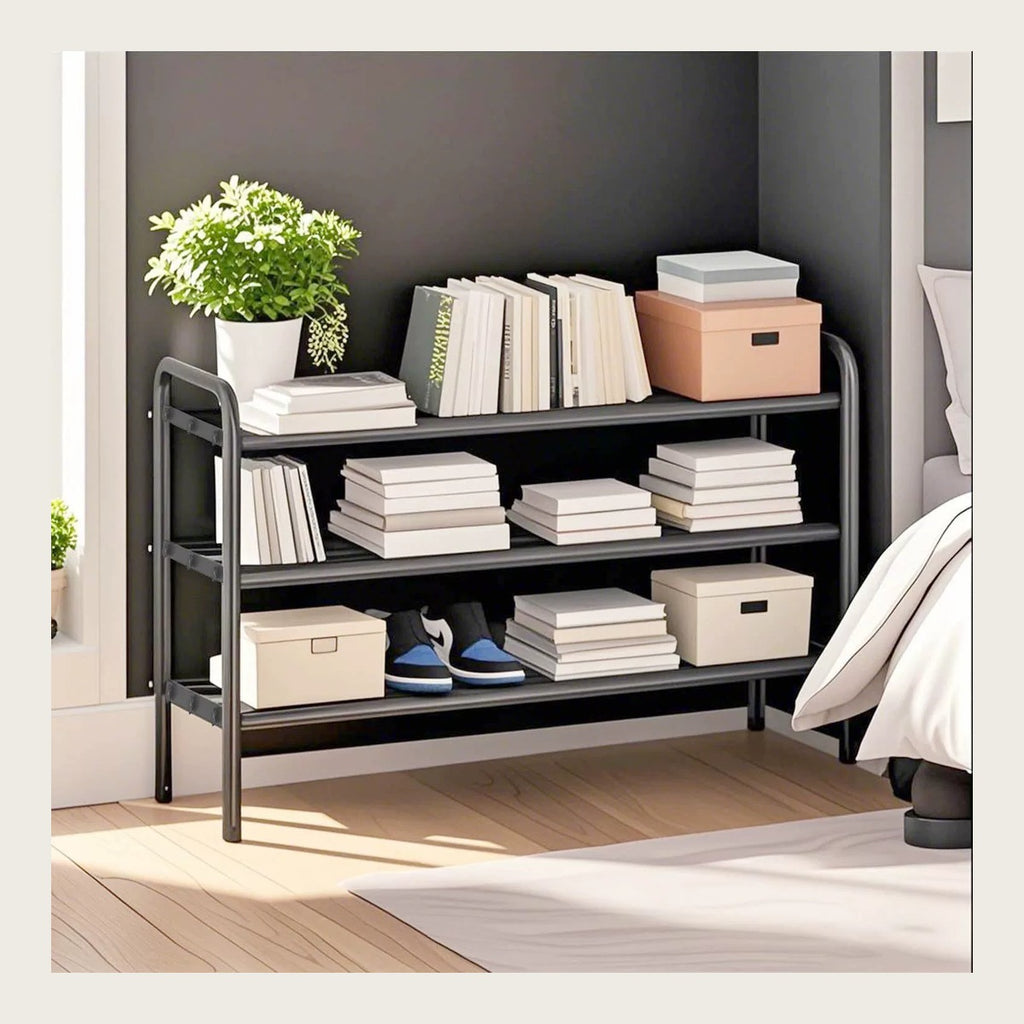 The rack in an entryway, set to the width of the space