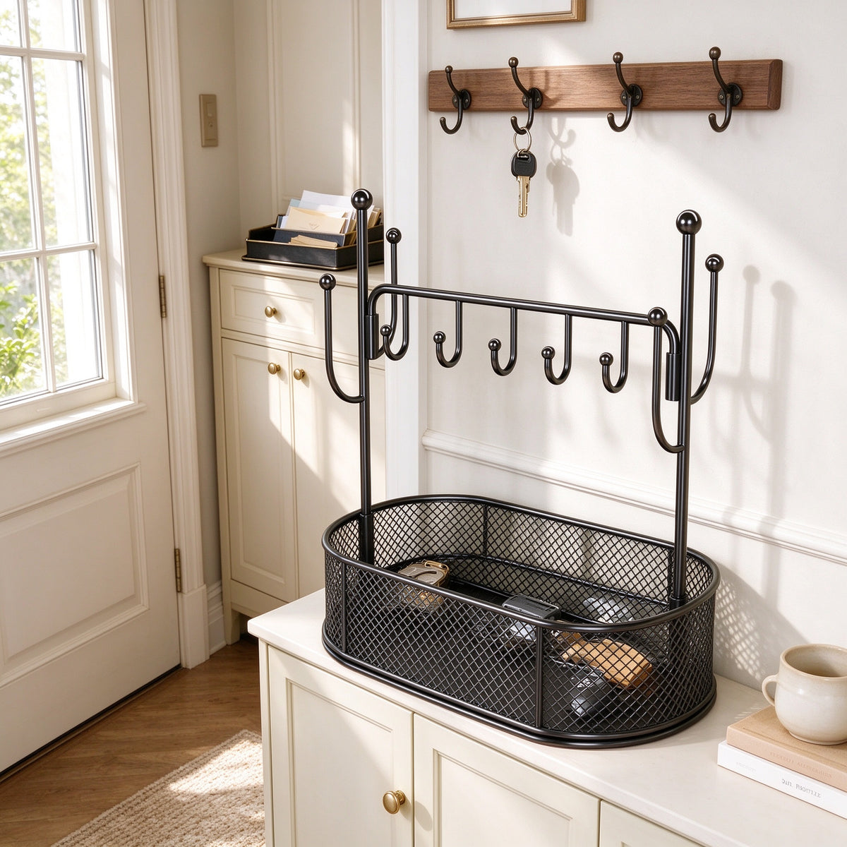 Freestanding Entryway Organizer, 11.6 in Wide, Black or White