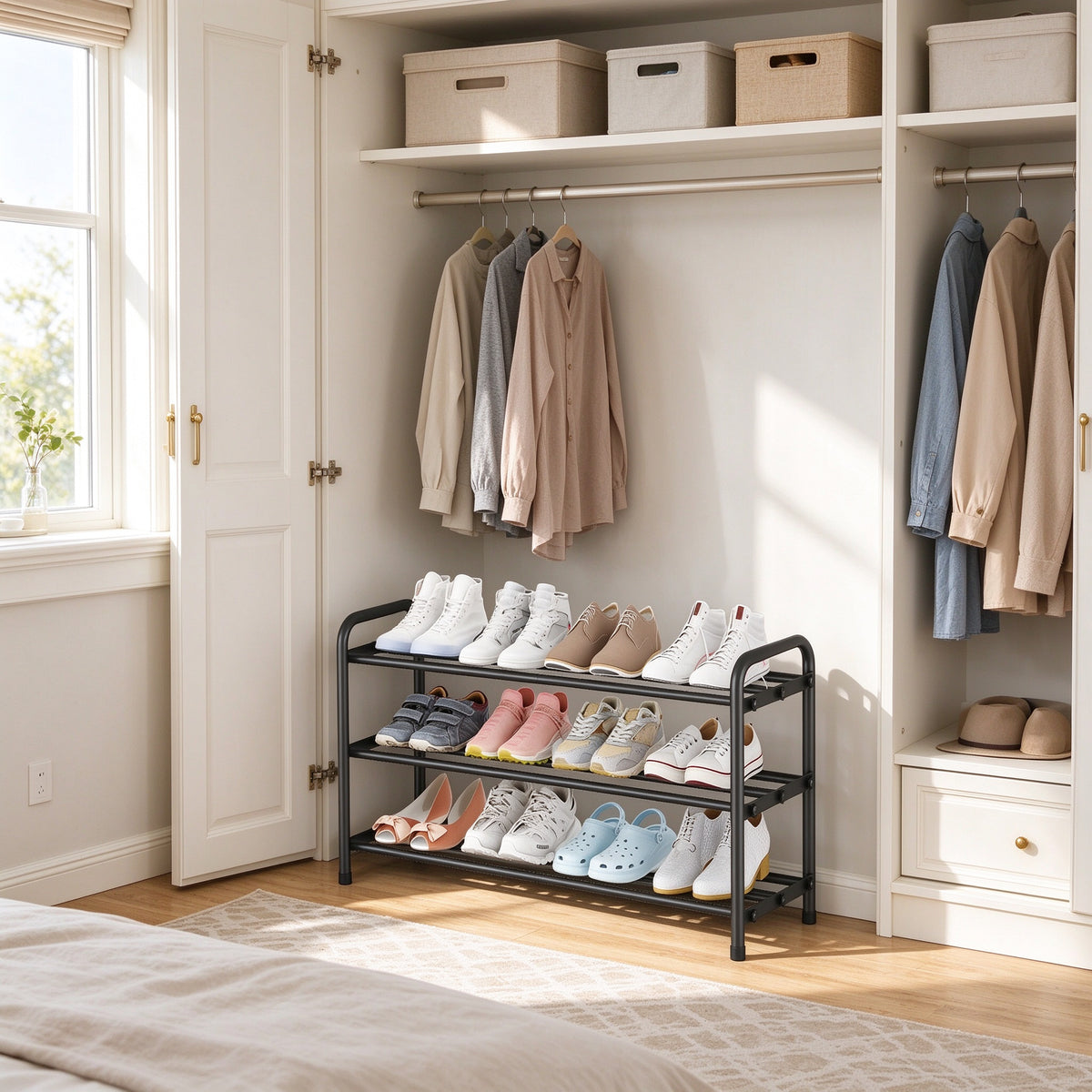 Expandable 3-Tier Shoe Rack, Fits 17.7-31.5 in, Metal