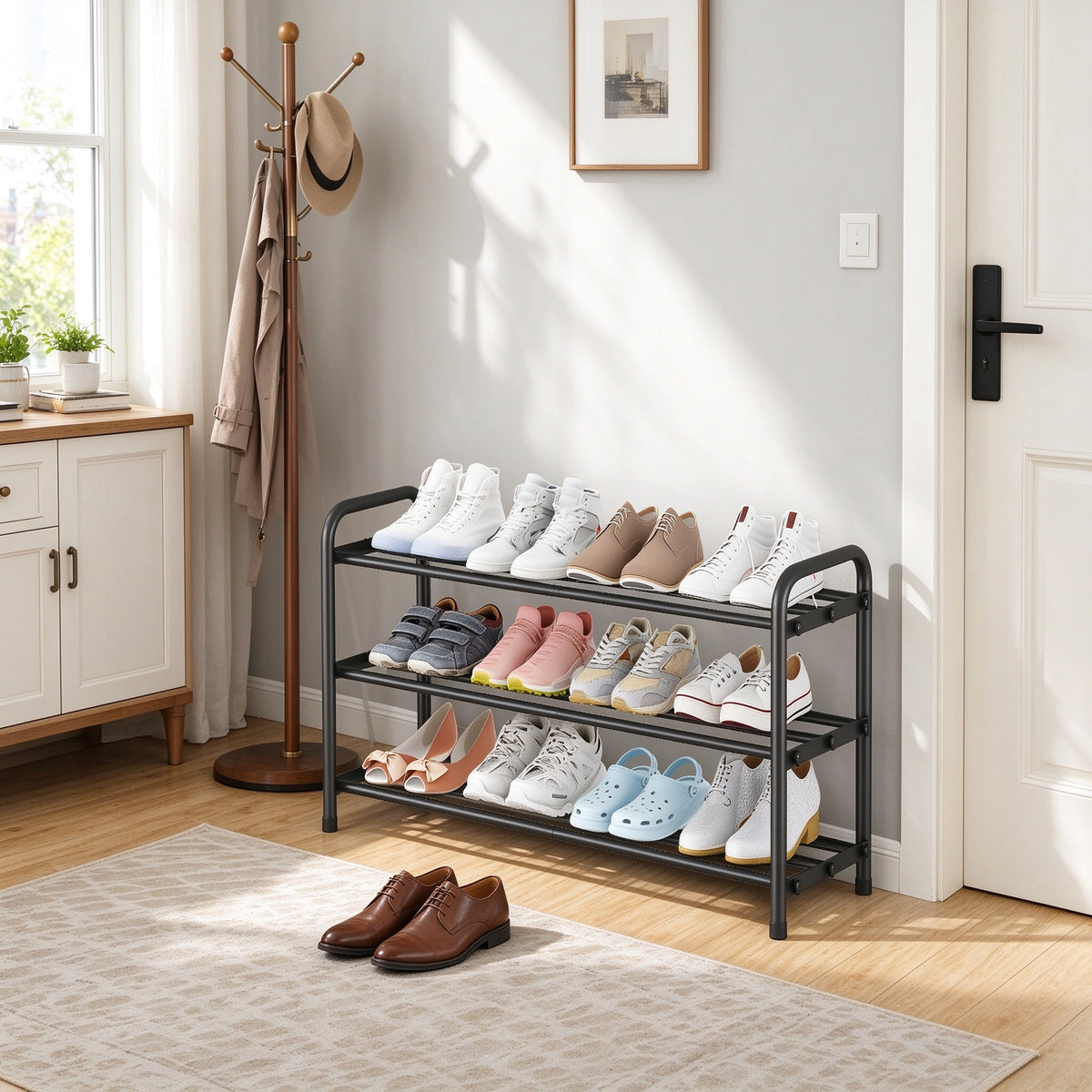Expandable 3-Tier Shoe Rack, Fits 17.7-31.5 in, Metal