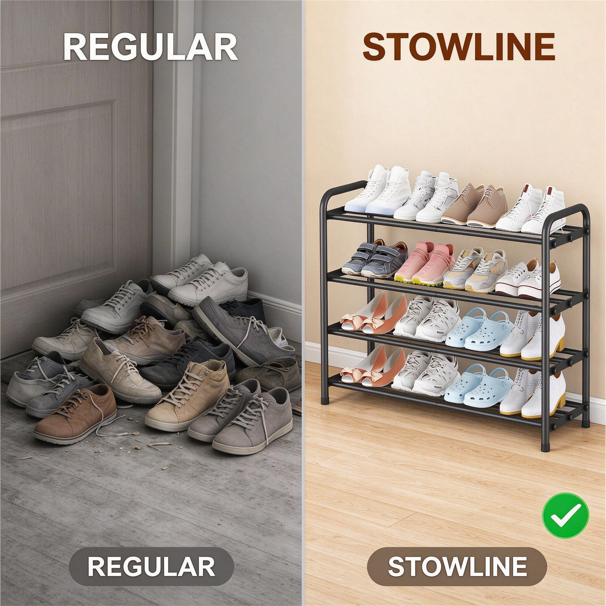 Expandable 3-Tier Shoe Rack, Fits 17.7-31.5 in, Metal