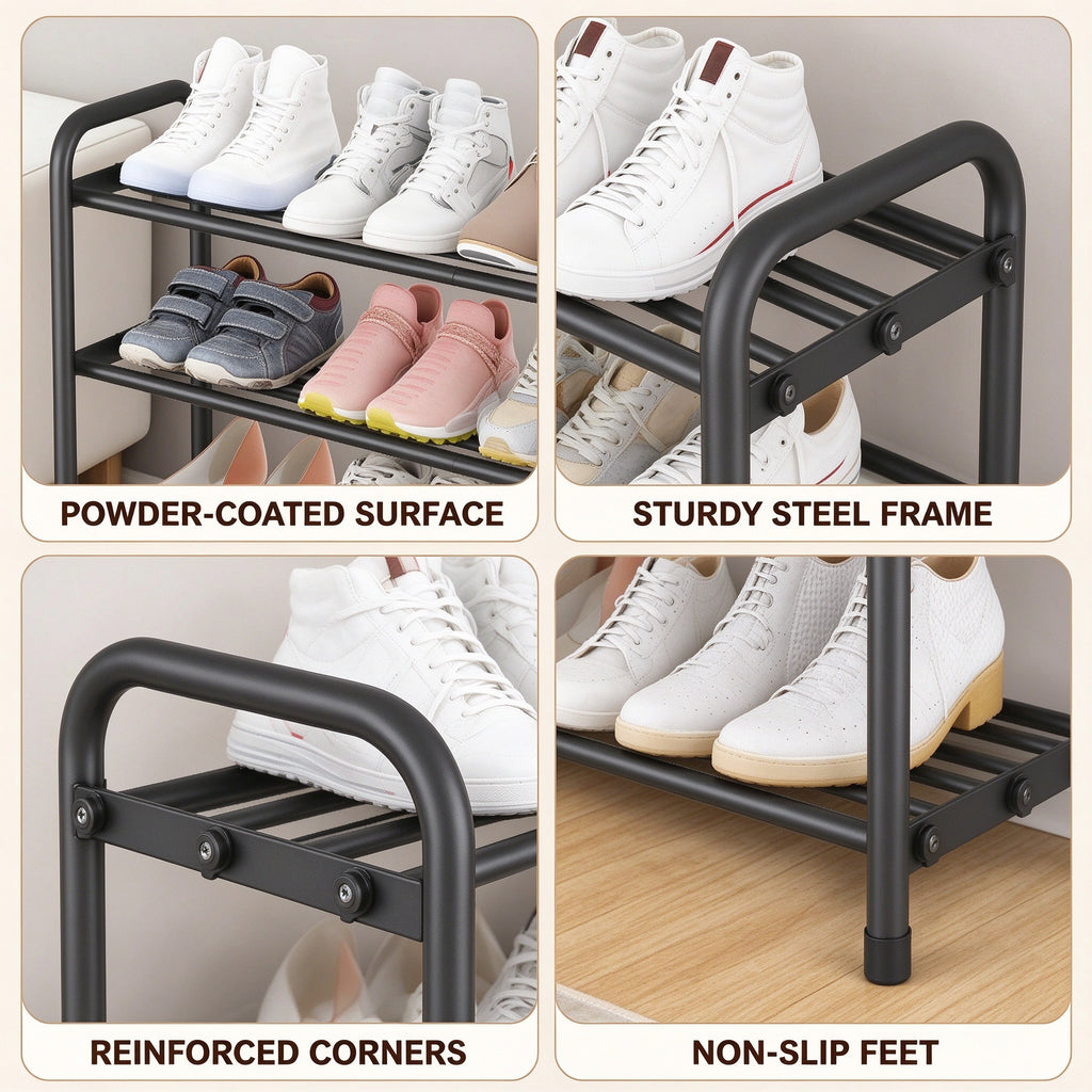 Expandable 3-Tier Shoe Rack, Fits 17.7-31.5 in, Metal