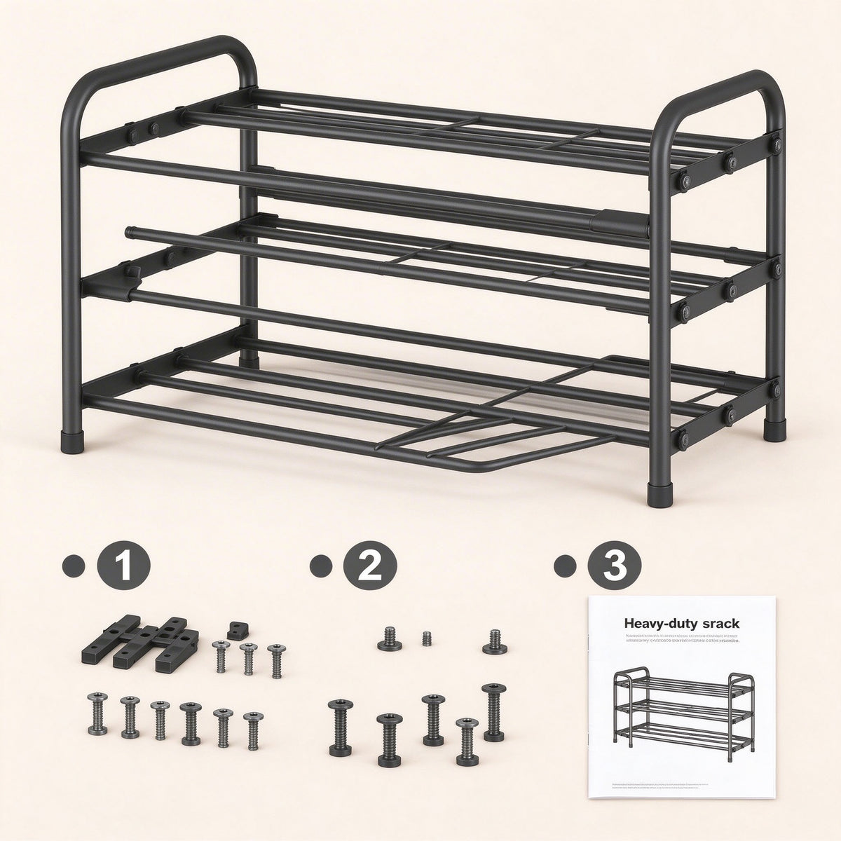 Expandable 3-Tier Shoe Rack, Fits 17.7-31.5 in, Metal