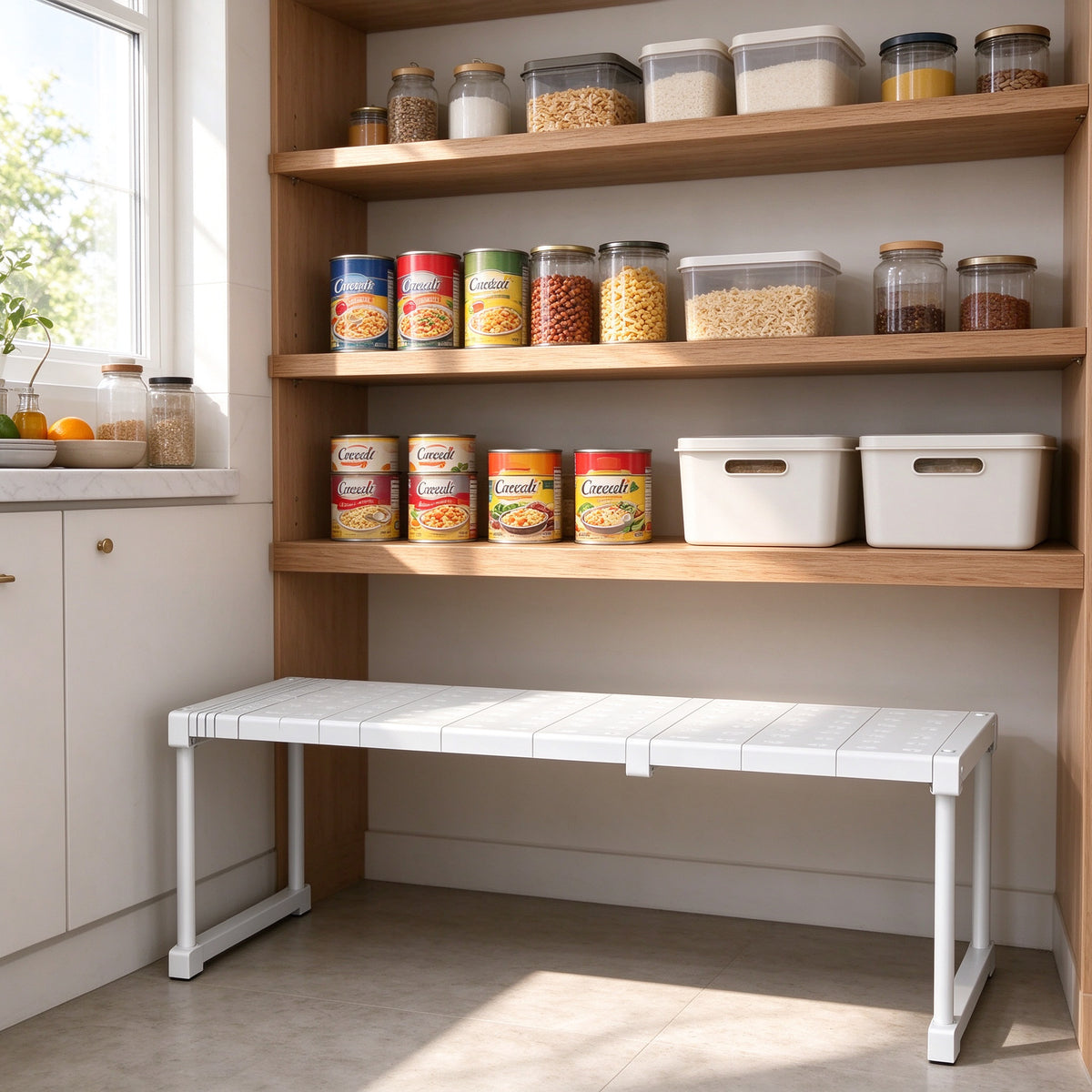 Expandable Shelf Riser, Fits 10.6-42.5 in, Holds 110 lb