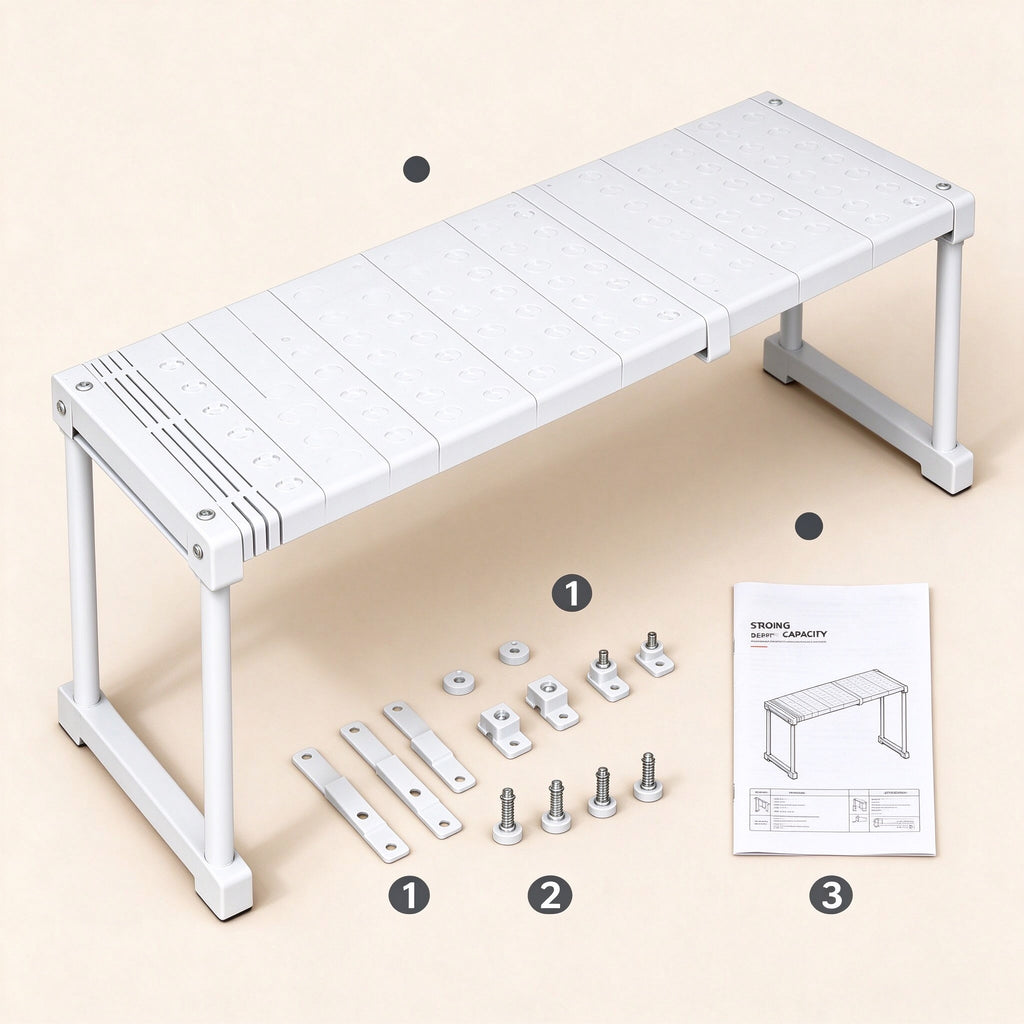 Expandable Shelf Riser, Fits 10.6-42.5 in, Holds 110 lb