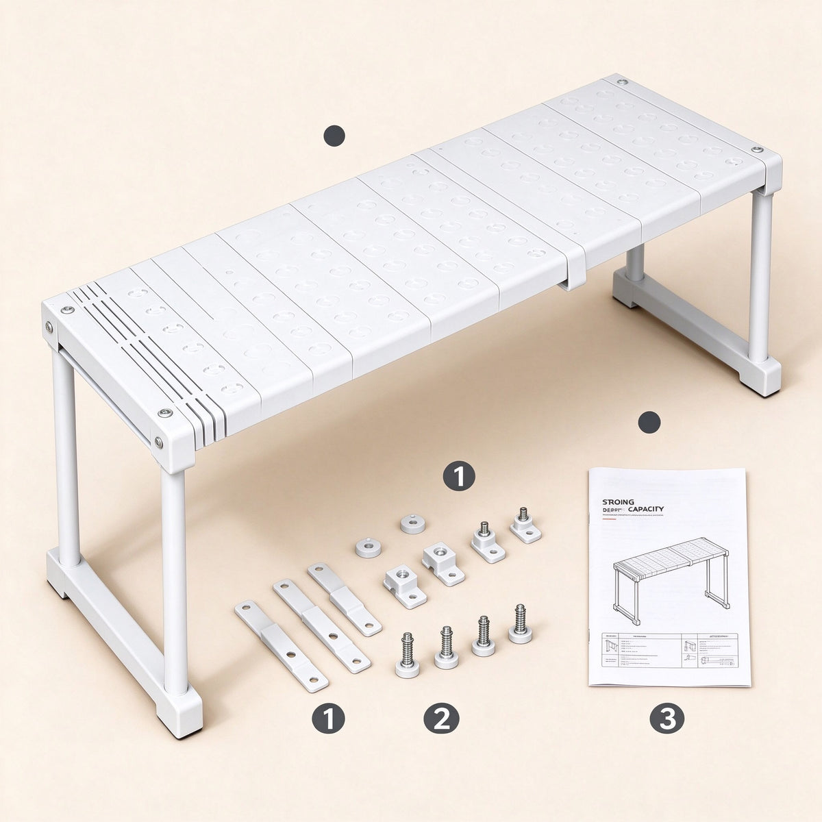Expandable Shelf Riser, Fits 10.6-42.5 in, Holds 110 lb