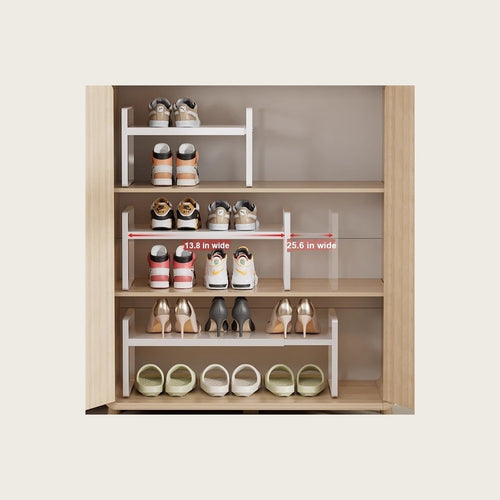 Three racks inside a shoe cabinet, set to different widths