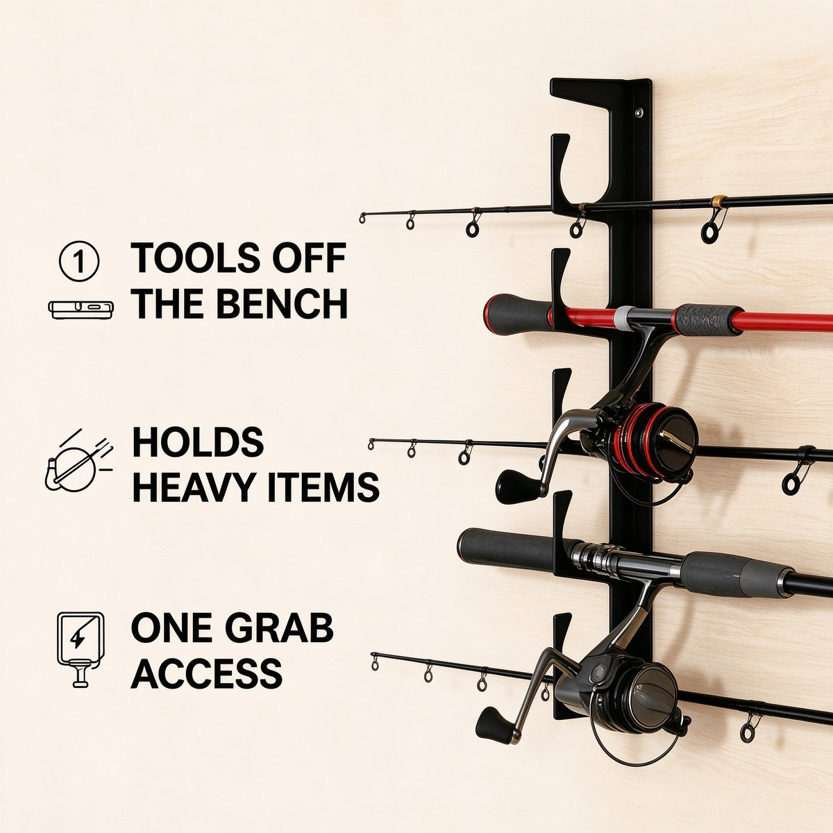Fishing Rod Rack for Wall or Ceiling, 15.75 in, Pair of Brackets
