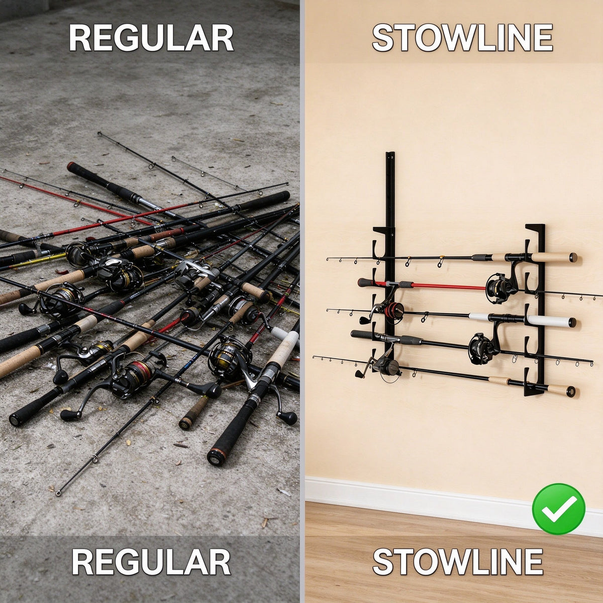 Fishing Rod Rack for Wall or Ceiling, 15.75 in, Pair of Brackets