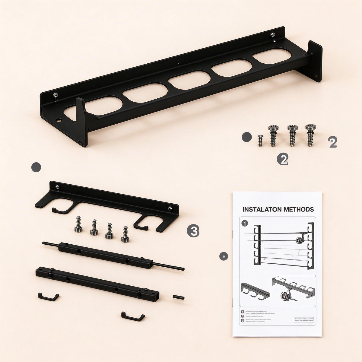 Fishing Rod Rack for Wall or Ceiling, 15.75 in, Pair of Brackets