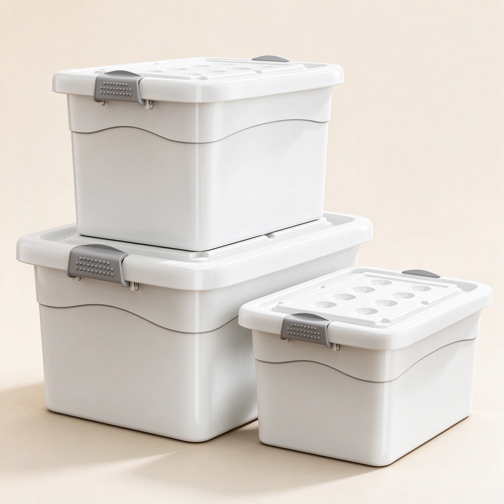Cream White Storage Bin with Flip Lid, Small to Medium, for Closets