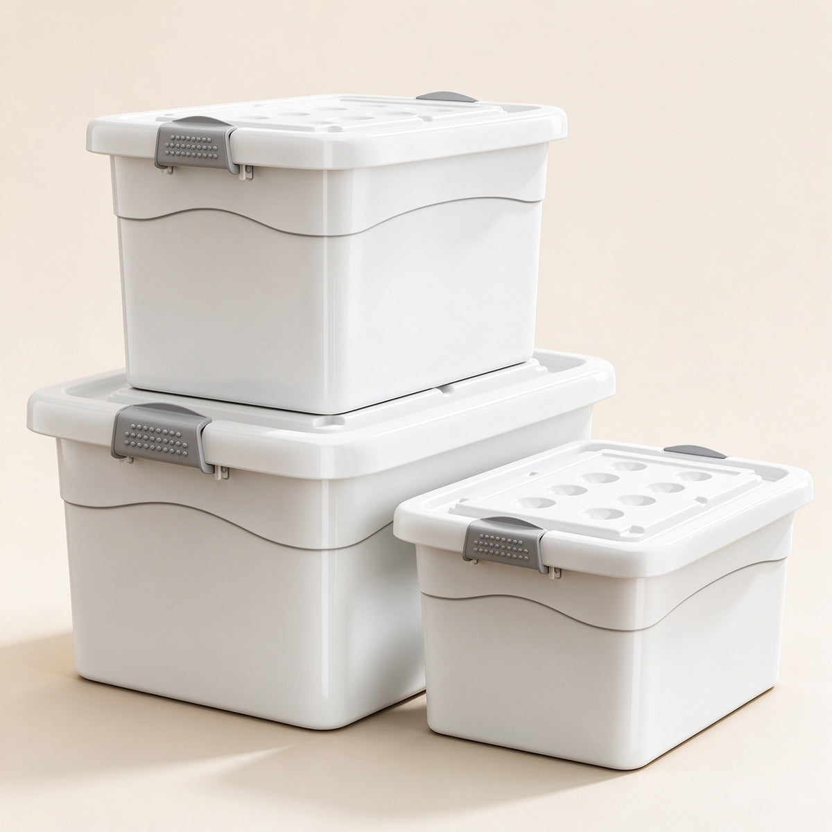 Cream White Storage Bin with Flip Lid, Small to Medium, for Closets