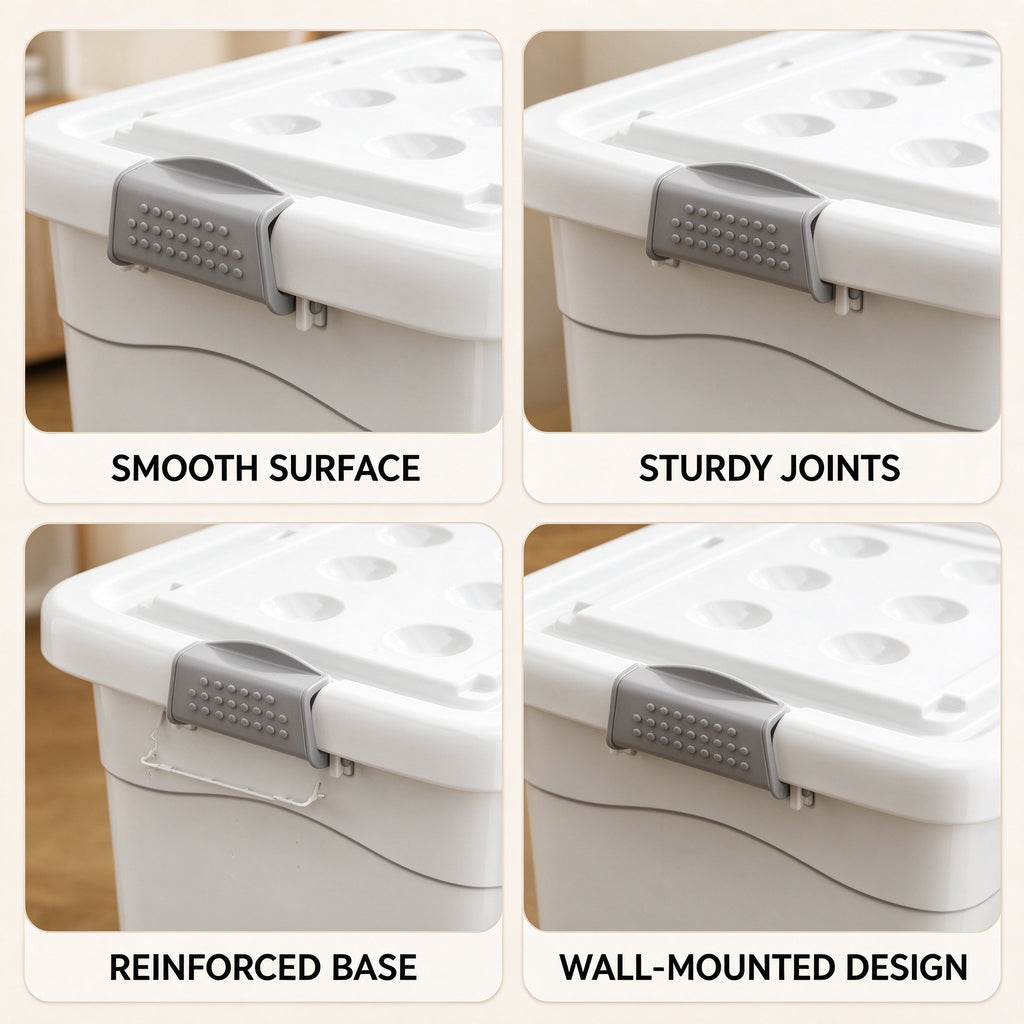 Cream White Storage Bin with Flip Lid, Small to Medium, for Closets