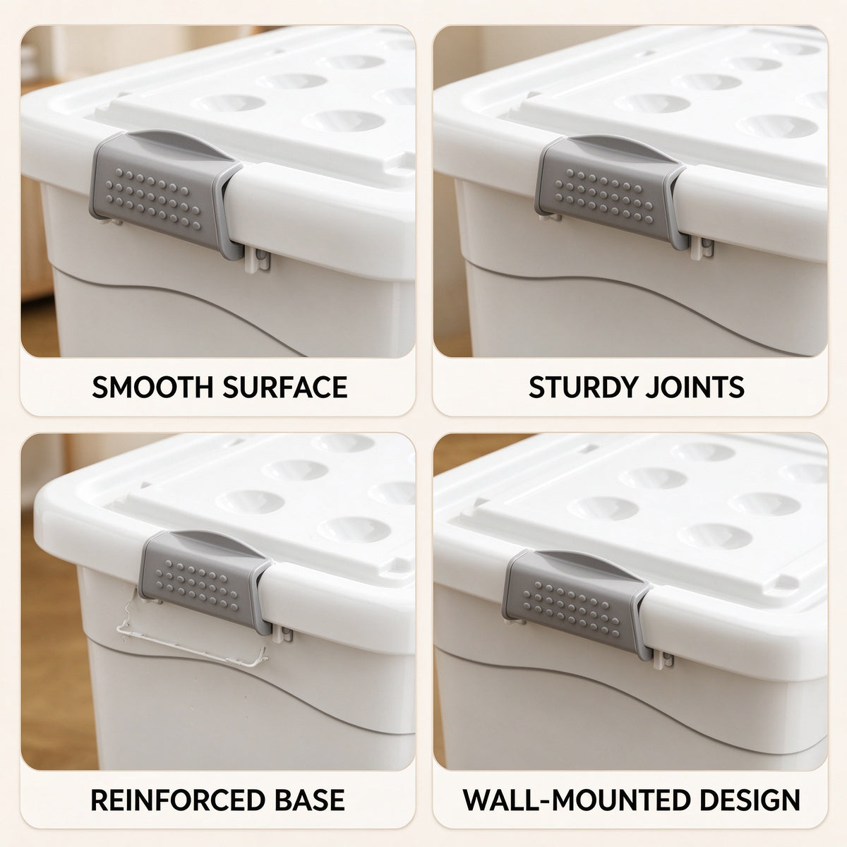 Cream White Storage Bin with Flip Lid, Small to Medium, for Closets