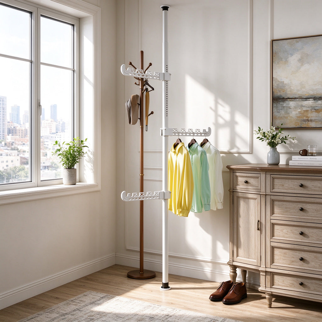 Floor-to-Ceiling Tension Clothes Rack, Fits 43.3-122.0 in Ceilings