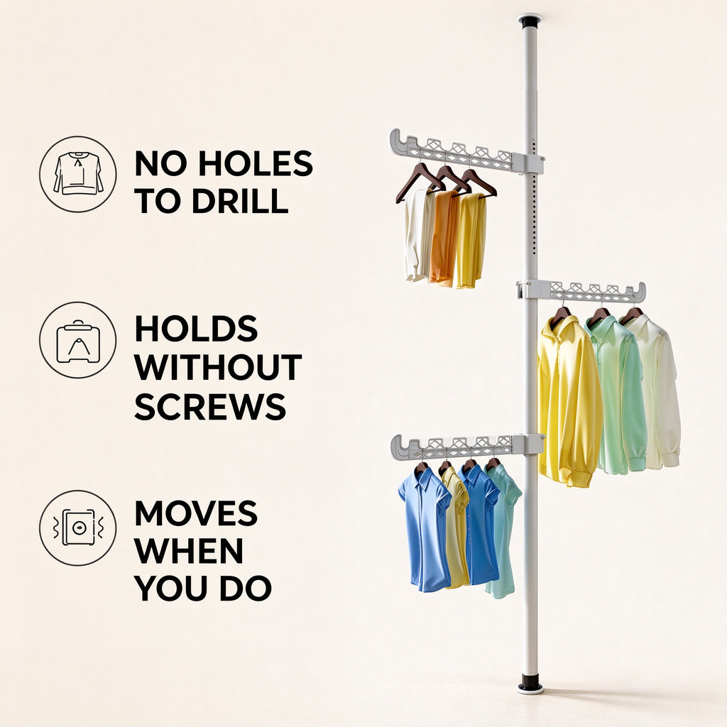 Floor-to-Ceiling Tension Clothes Rack, Fits 43.3-122.0 in Ceilings