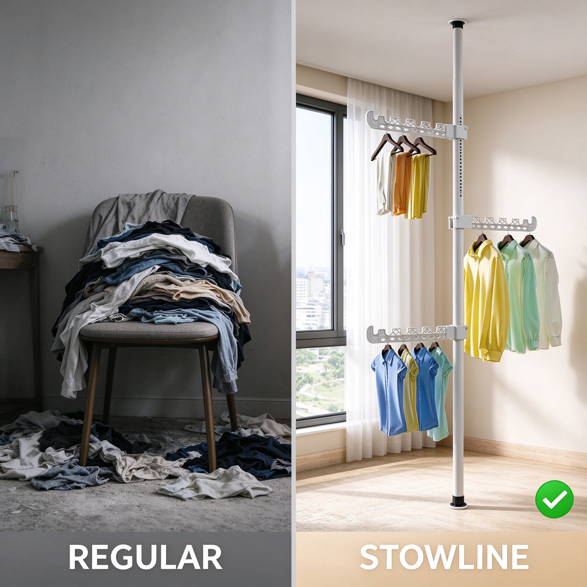 Floor-to-Ceiling Tension Clothes Rack, Fits 43.3-122.0 in Ceilings