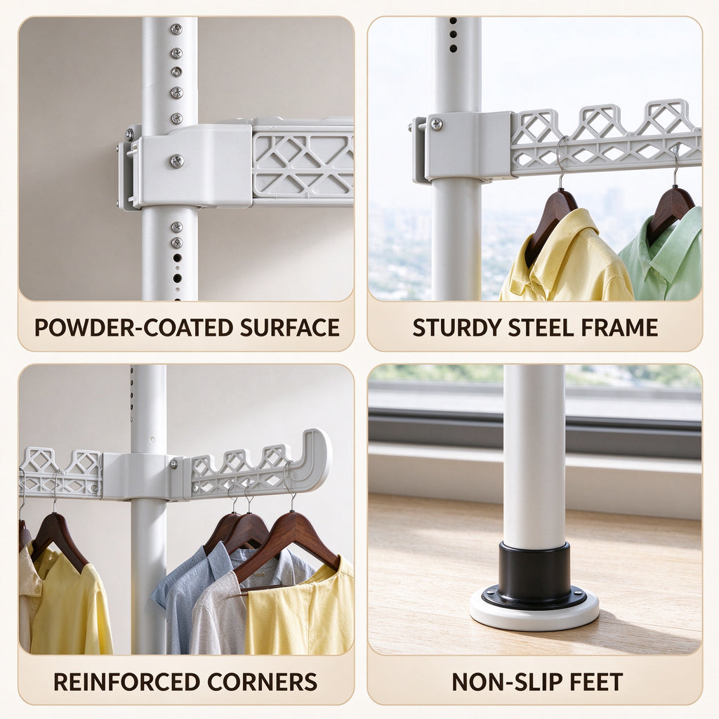 Floor-to-Ceiling Tension Clothes Rack, Fits 43.3-122.0 in Ceilings