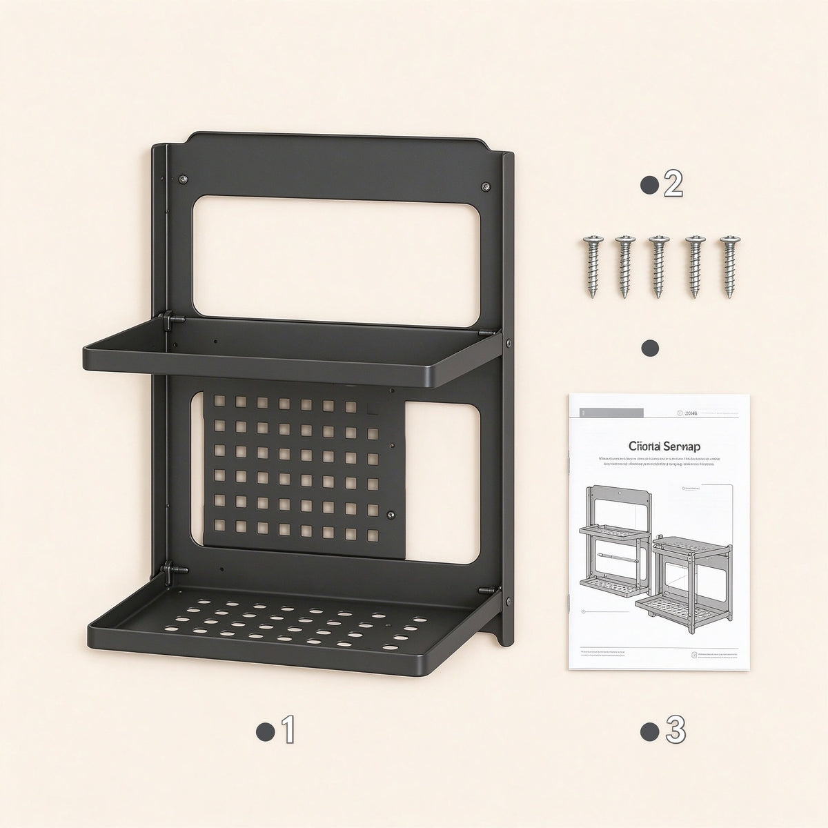 Foldable 2-Tier Wall Shelf, 13.4 in, Carbon Steel, Black or White