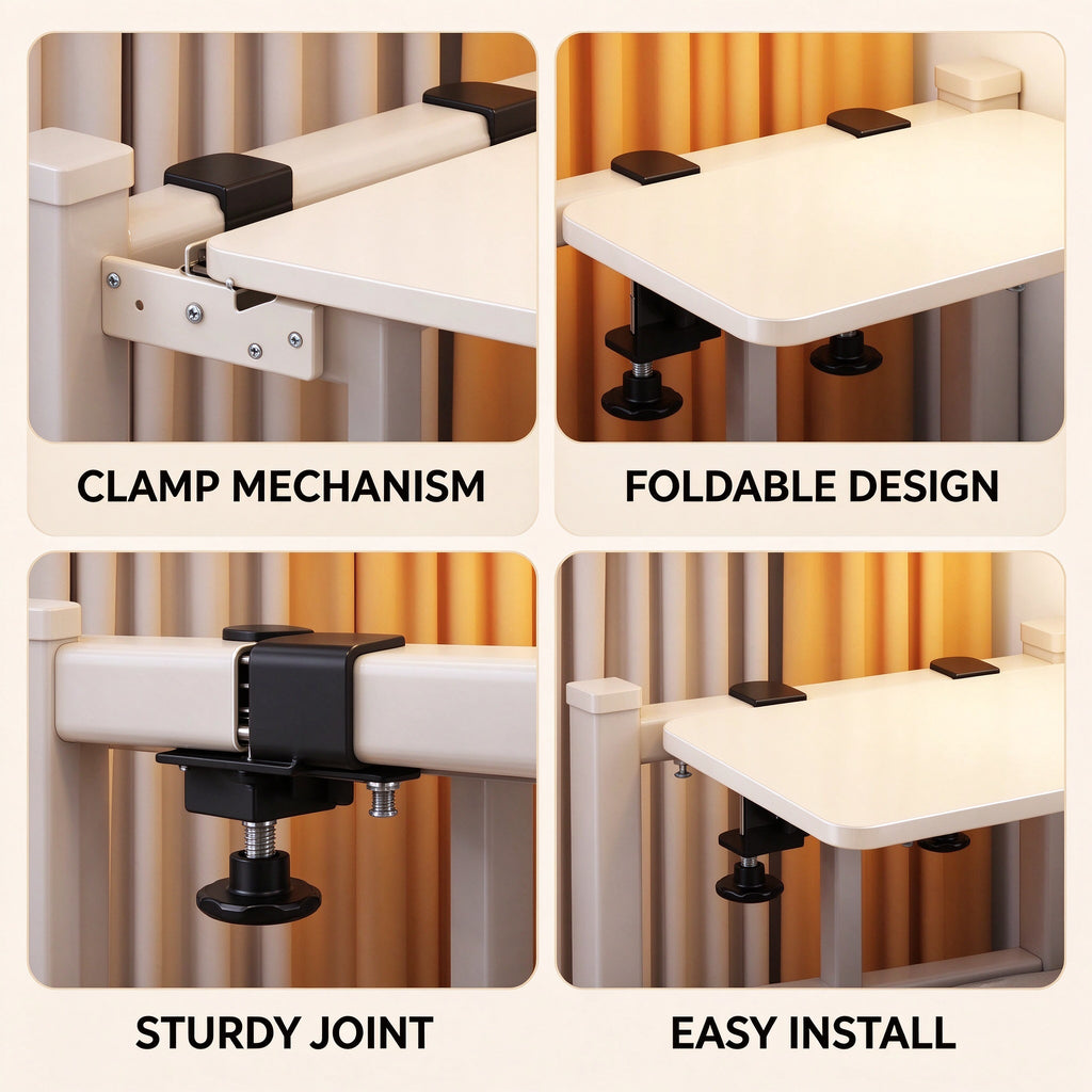 Foldable Clamp-On Shelf, 15.7 to 23.6 in, White or Black