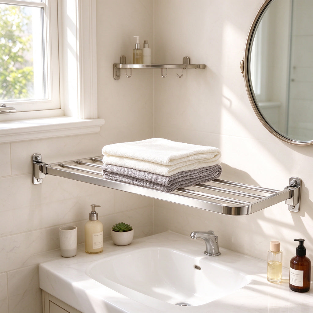 Folding Bathroom Towel Rack, 15.7 in Bar, 304 Stainless, No-Drill