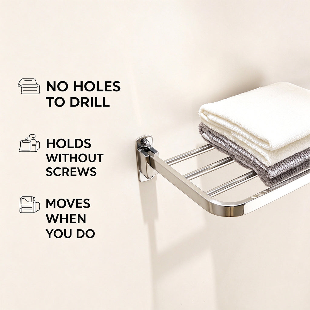 Folding Bathroom Towel Rack, 15.7 in Bar, 304 Stainless, No-Drill