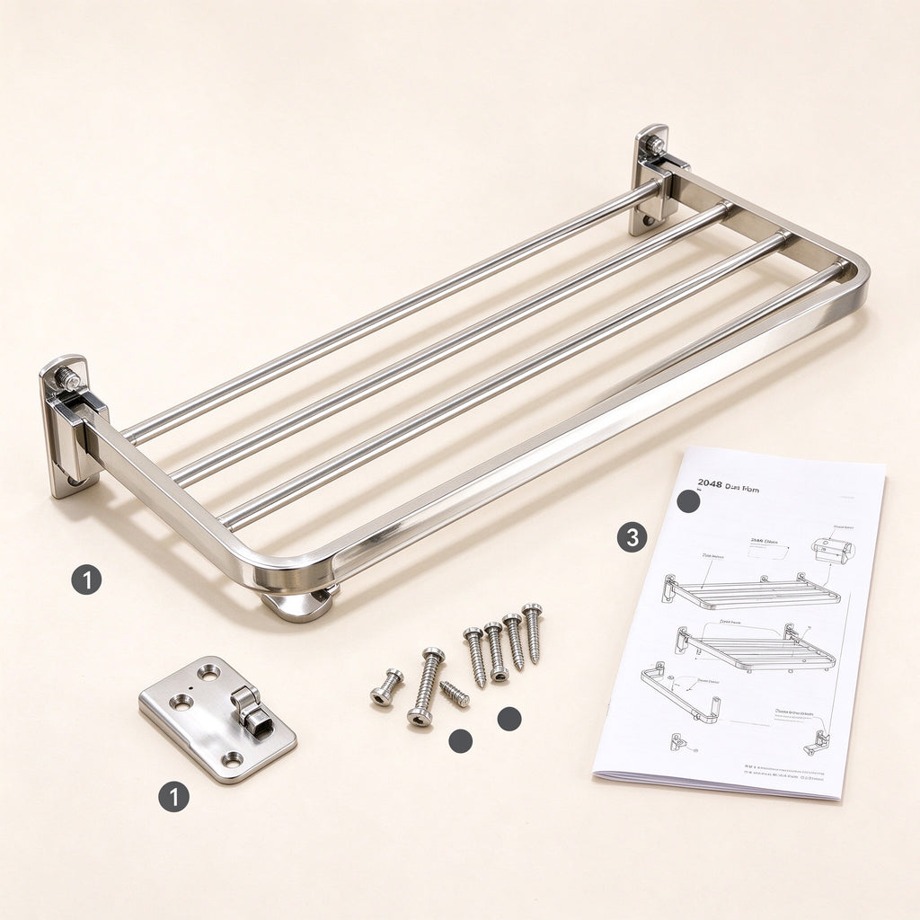 Folding Bathroom Towel Rack, 15.7 in Bar, 304 Stainless, No-Drill