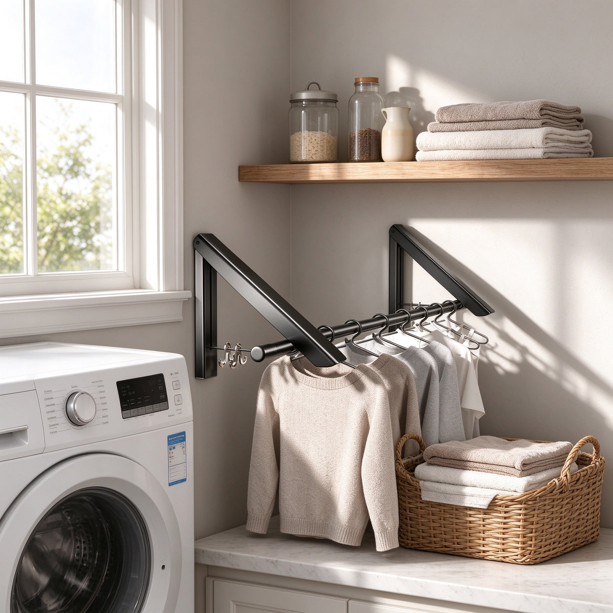 Folding Wall Drying Rack, 15.7 in Aluminium Arms, No-Drill