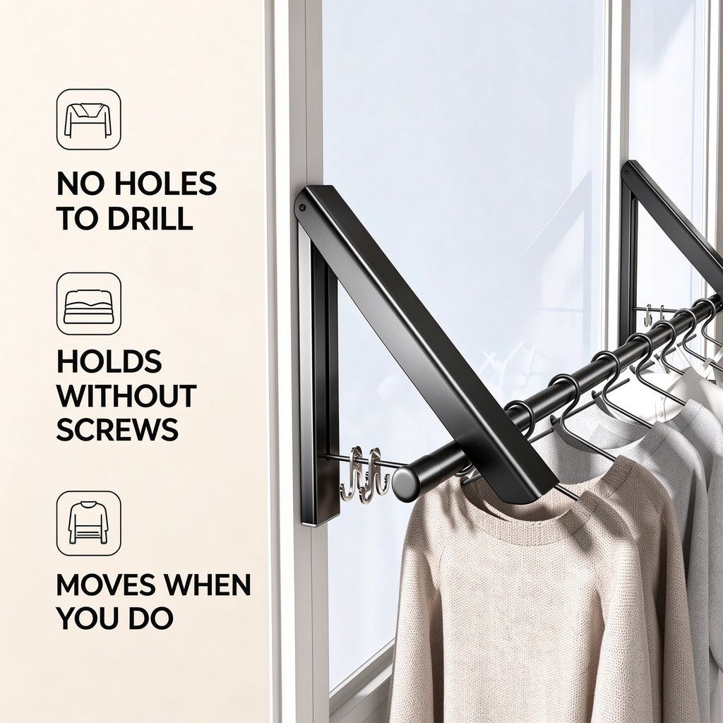 Folding Wall Drying Rack, 15.7 in Aluminium Arms, No-Drill