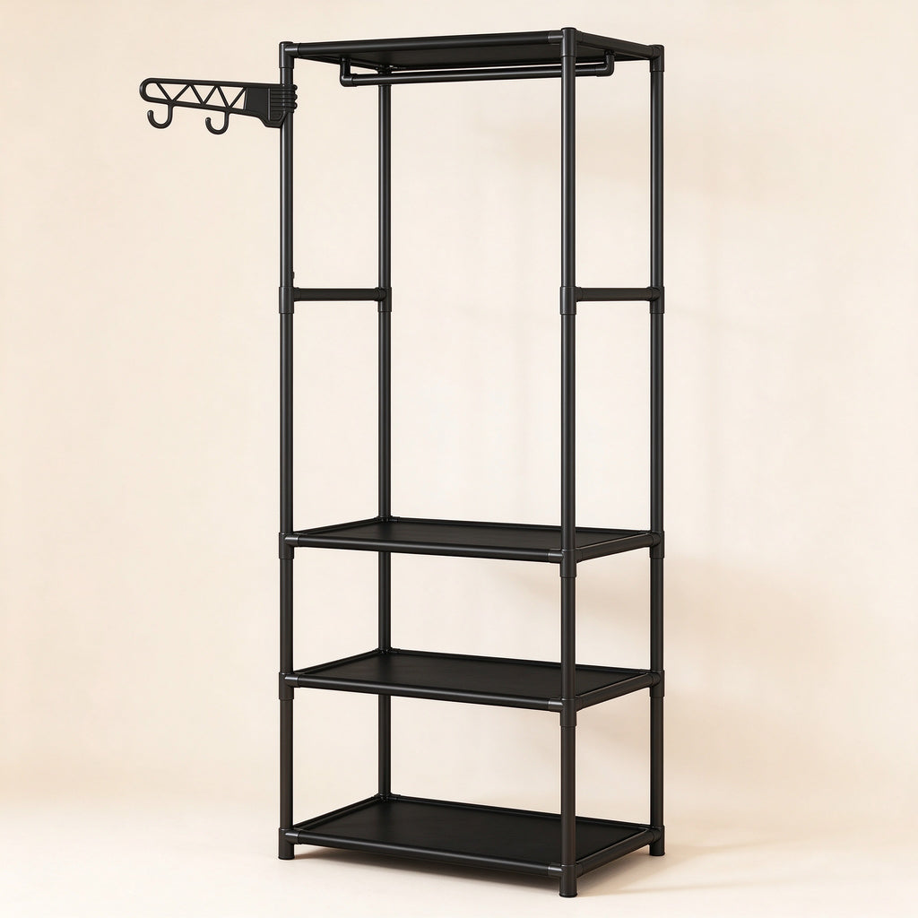 Freestanding Closet Organizer, 66.9 in Tall, Hanging Rod & Side Hooks