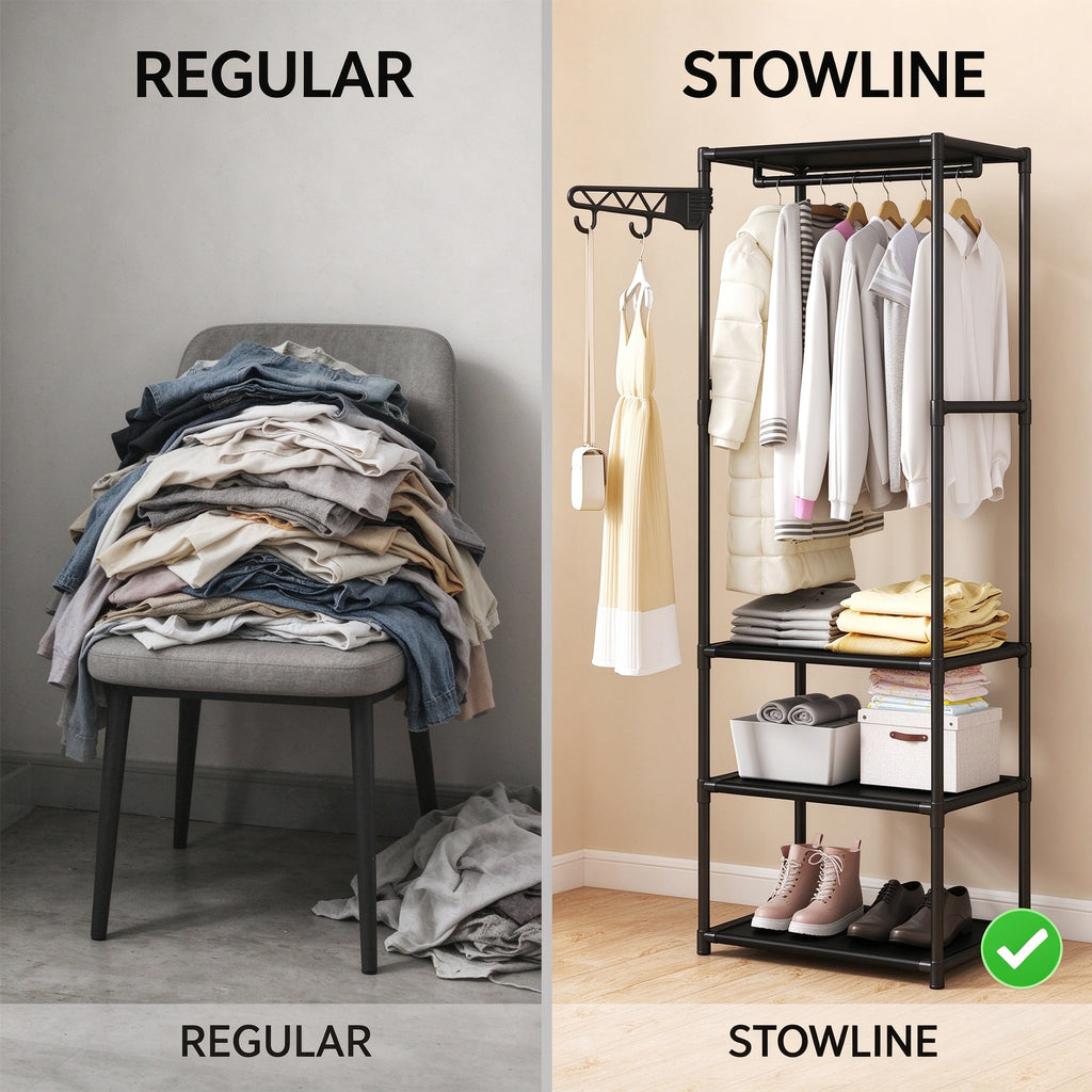 Freestanding Closet Organizer, 66.9 in Tall, Hanging Rod & Side Hooks