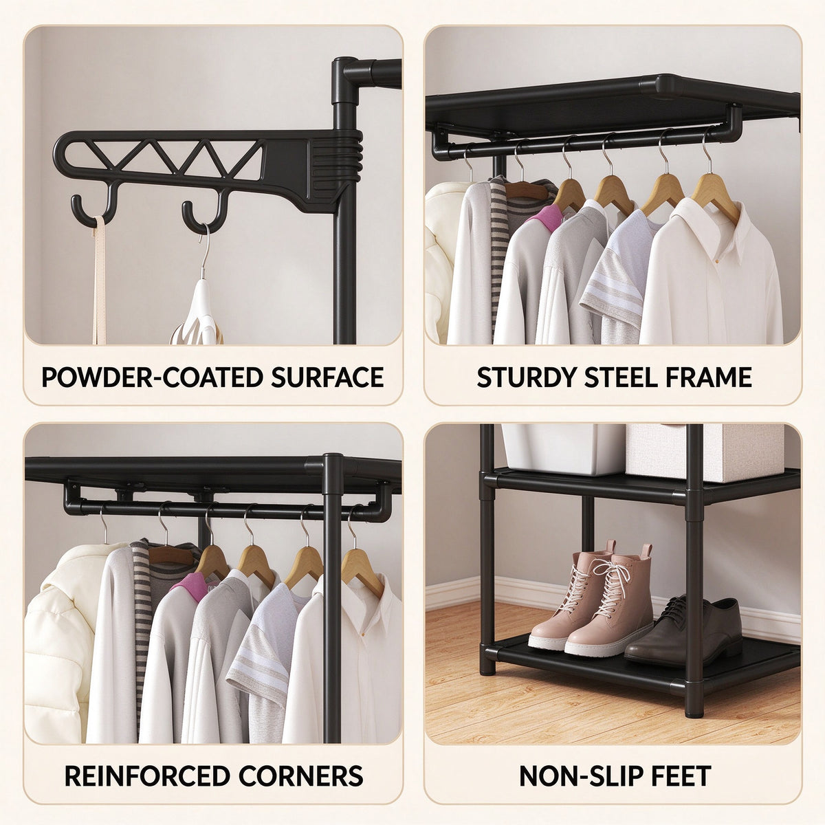Freestanding Closet Organizer, 66.9 in Tall, Hanging Rod & Side Hooks