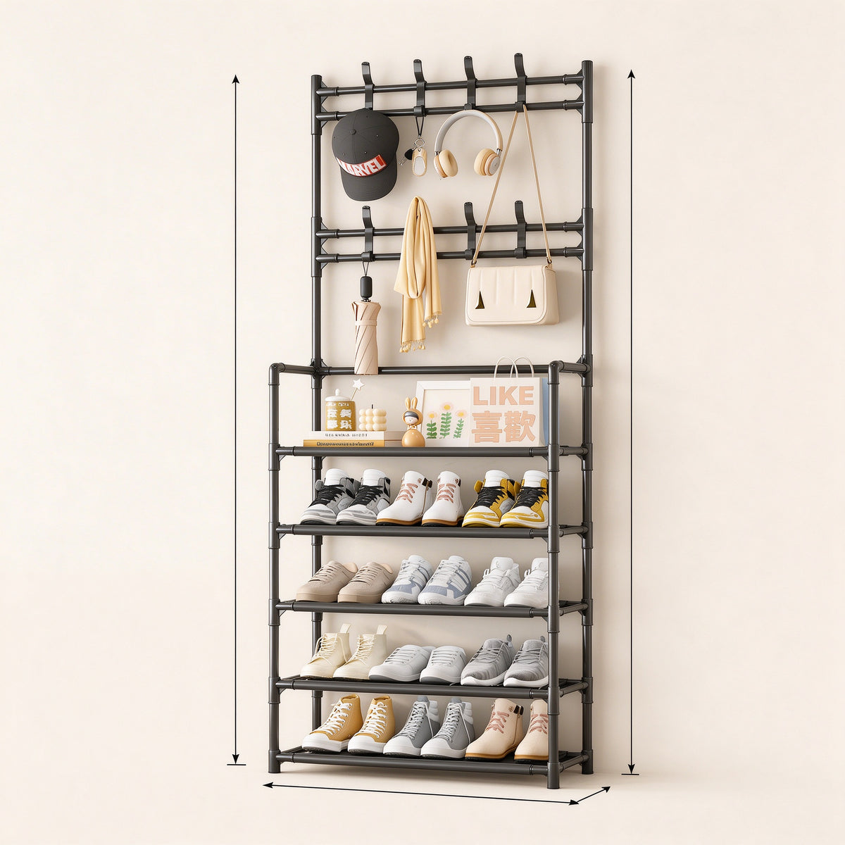 Freestanding Shoe and Hat Rack, 3 to 5 Tiers, 23.6 or 30.7 in Wide
