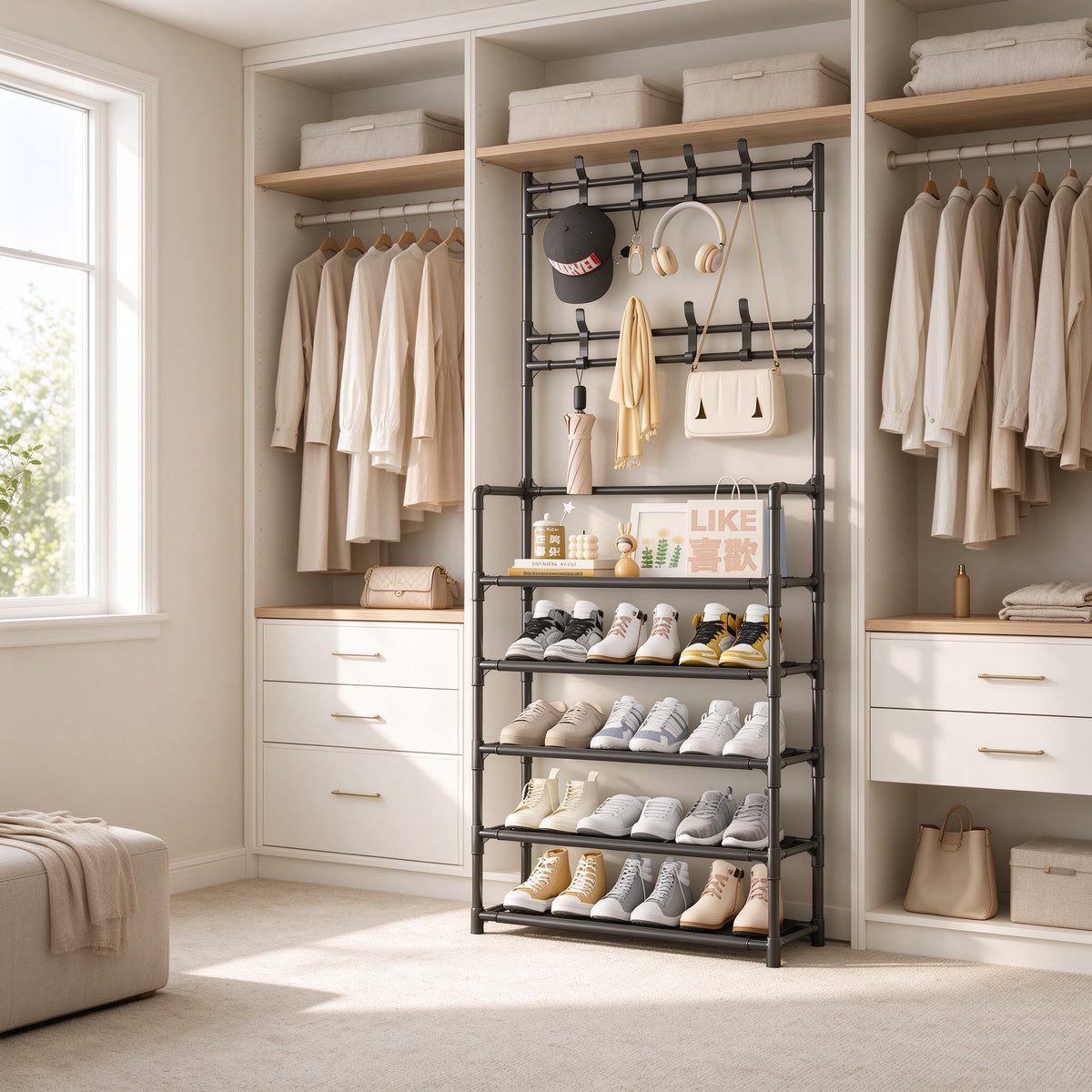 Freestanding Shoe and Hat Rack, 3 to 5 Tiers, 23.6 or 30.7 in Wide