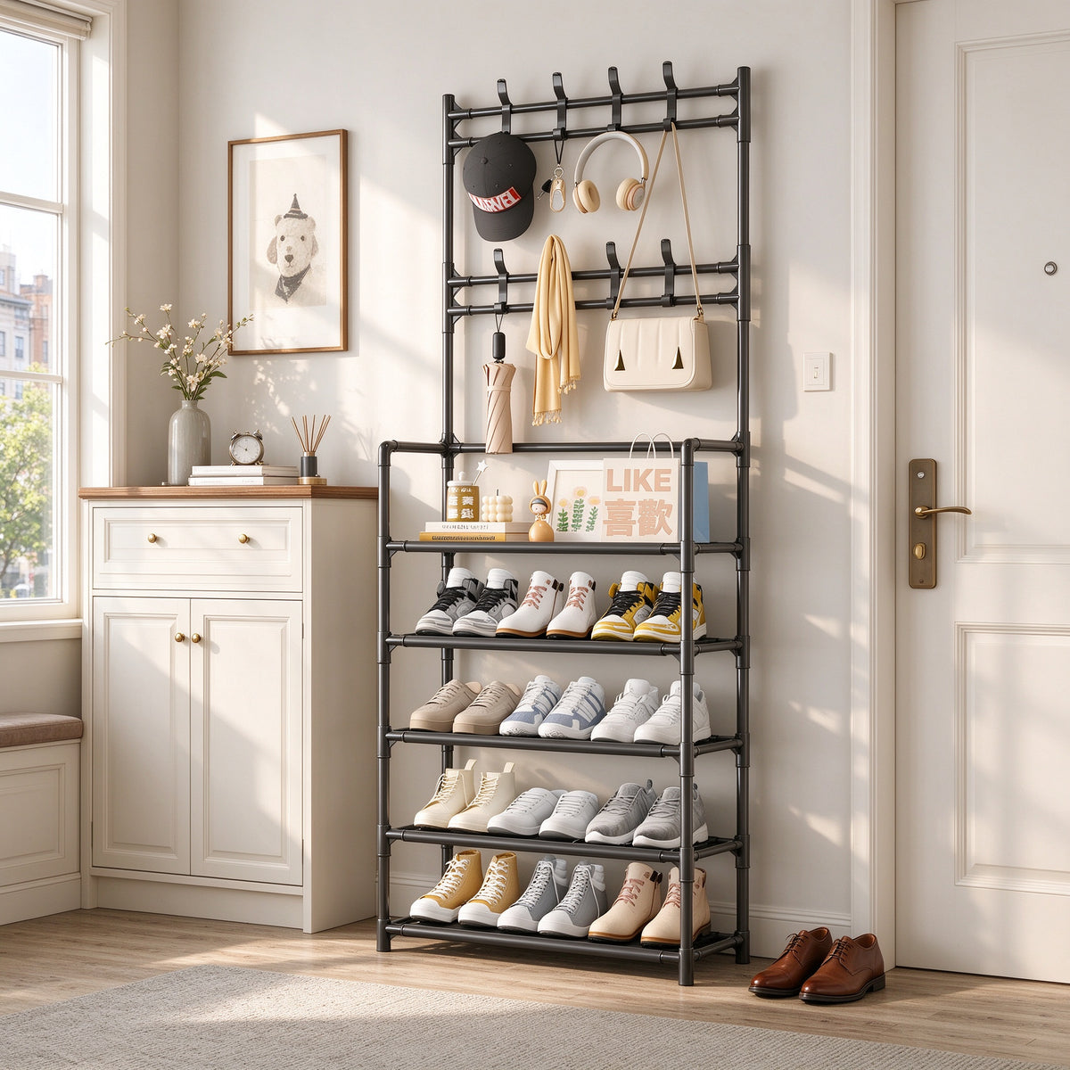 Freestanding Shoe and Hat Rack, 3 to 5 Tiers, 23.6 or 30.7 in Wide