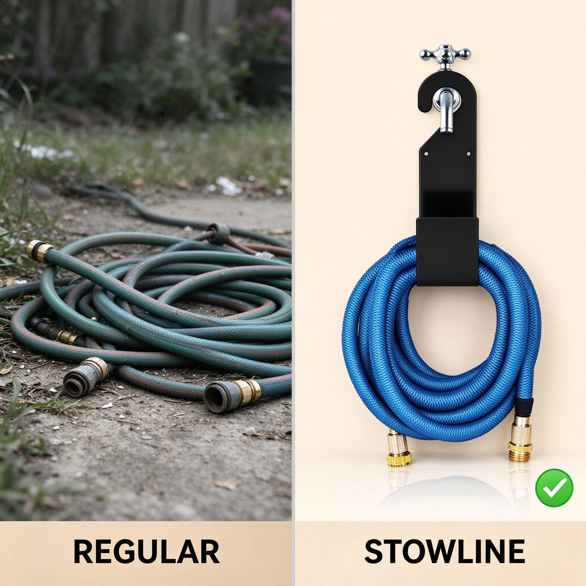 Wall-Mount Garden Hose Holder, 12 in Steel Hook, Spigot or Wall