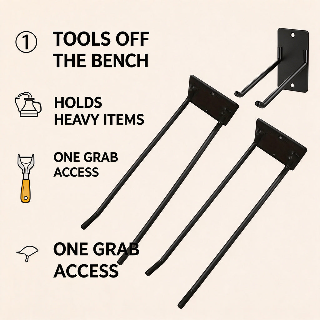 Garden Tool Wall Hanger, 10 in Reach, Steel, 2 or 4 Pack