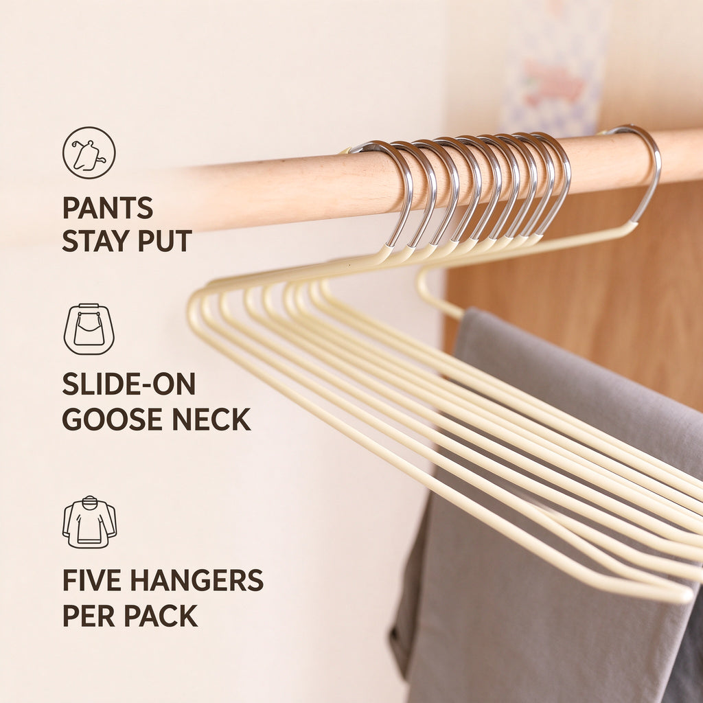 Non-Slip Goose-Neck Pants Hanger, 13.8 in Wide, 5 Pack