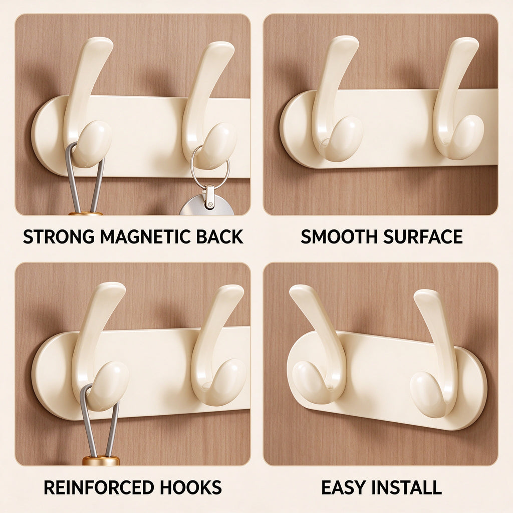 Magnetic Door Hook Rack, 12.6–19.7 in Steel Plate, 4–6 Hooks