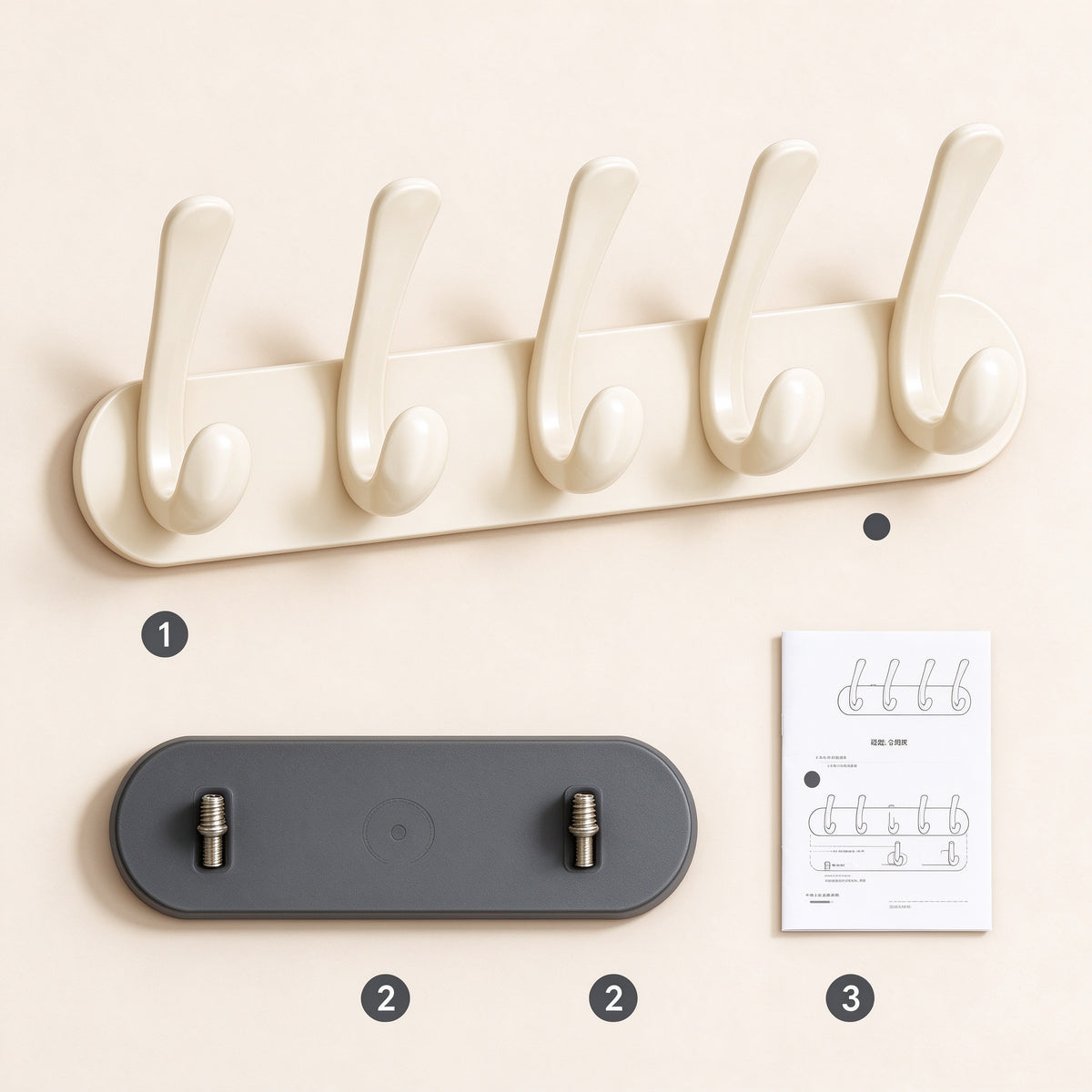 Magnetic Door Hook Rack, 12.6–19.7 in Steel Plate, 4–6 Hooks