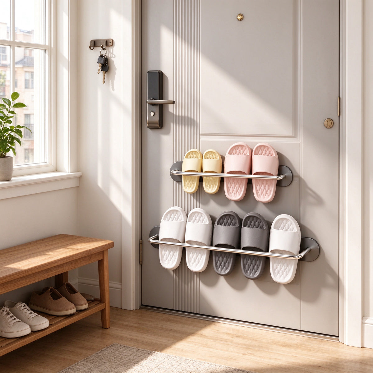 Magnetic Door Slipper Rack, 13.2 or 20.1 in, No Drilling