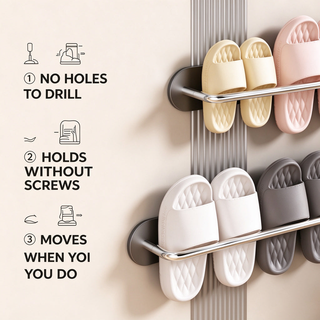 Magnetic Door Slipper Rack, 13.2 or 20.1 in, No Drilling