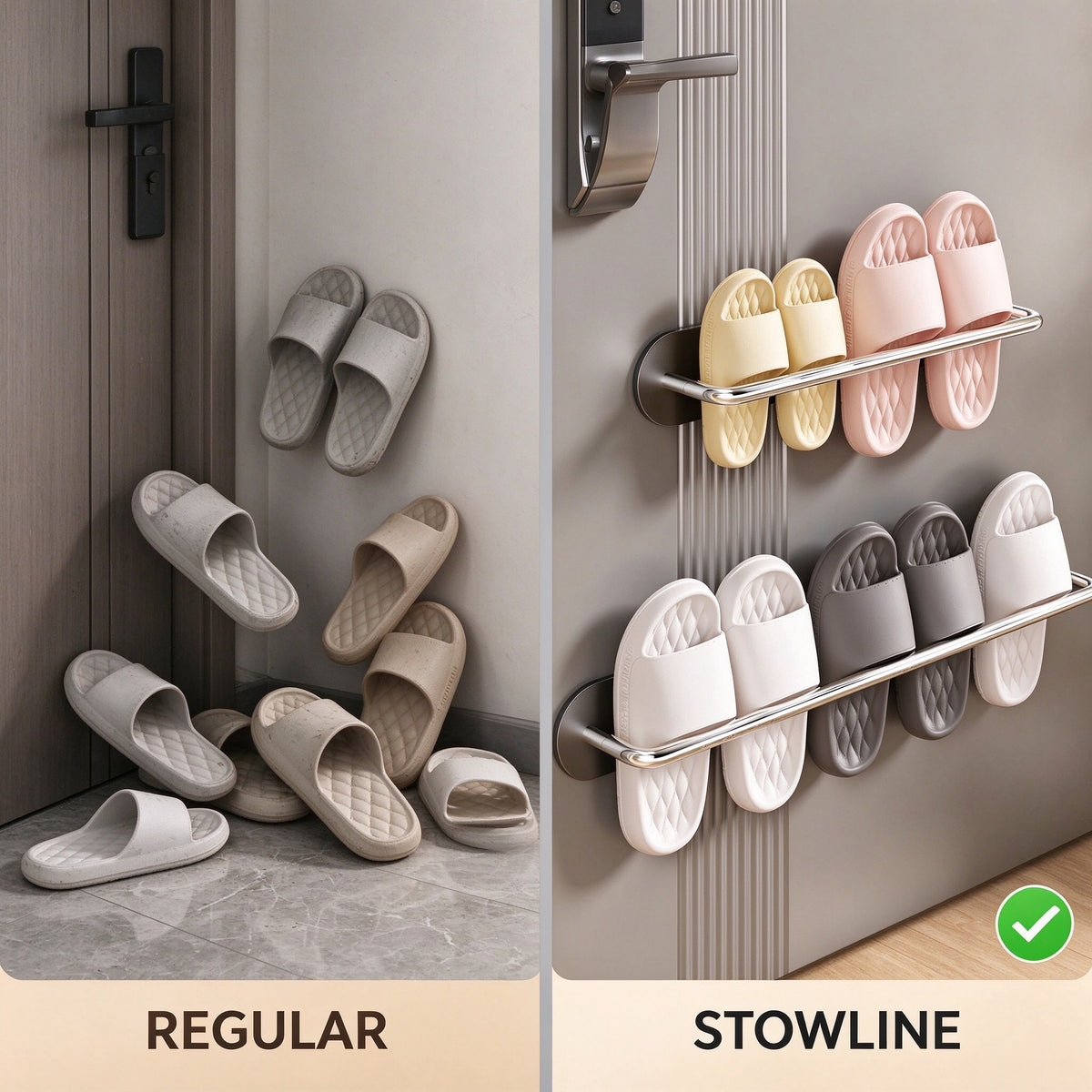 Magnetic Door Slipper Rack, 13.2 or 20.1 in, No Drilling